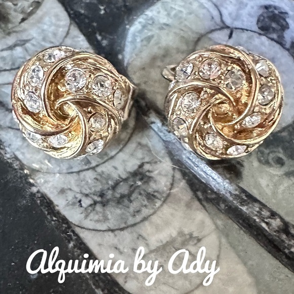 Alquimia Gold and Silver Swirl Earrings with Crystal Accents - Picture 1 of 1